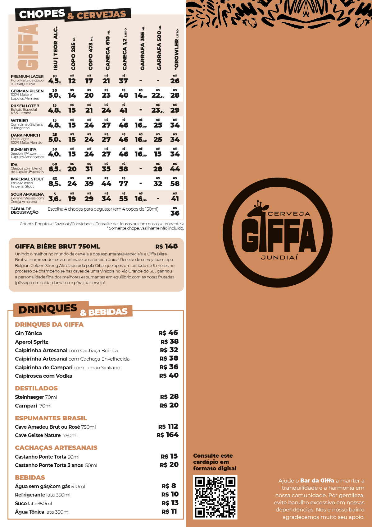 Cardápio Bar da Giffa - Bebidas